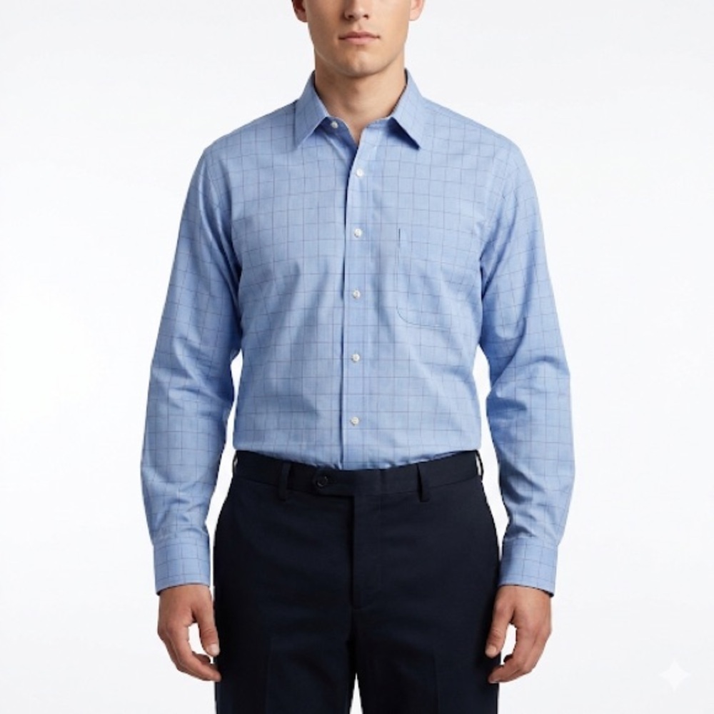 Brooks Brothers Men’s Blue Windowpane Dress Shirt Slim Fit 16 5 7